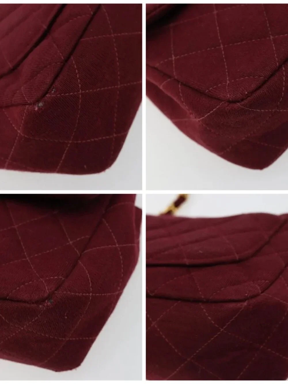 CHANEL Matelasse Chain Shoulder Bag Cotton Bordeaux Gold CC Auth 171294